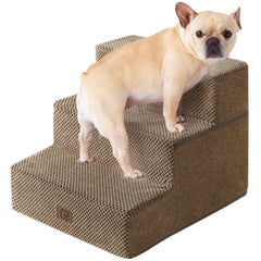 EHEYCIGA dog stairs 3step side view camel eases small dogs onto the sofa.