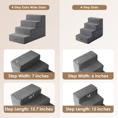 EHEYCIGA dog stairs four-step front grey demonstrates wide step surface for confident jumps.