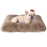 EHEYCIGA fluffy dog crate bed camel, top view for cozy crate comfort.