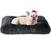 EHEYCIGA fluffy dog crate bed front view shows plush fur for cozy lounging and security