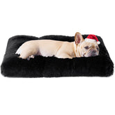 EHEYCIGA fluffy dog crate bed close-up shows soft fabric for cozy comfort during crate time.