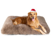 EHEYCIGA fluffy dog crate bed top view in camel for XL comfort and secure rest.