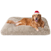 EHEYCIGA fluffy-dog-crate-bed-xl-taupe close-up shows plush fur for cozy naps.