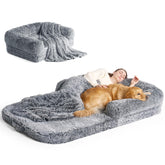 EHEYCIGA foldable bed setup for two pets and humans, spacious and cozy