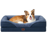 EHEYCIGA memory foam dog bed front view in navy for large dogs, showcasing size and shape