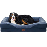 EHEYCIGA memory foam XL dog bed front view in navy offers bolster support for joints