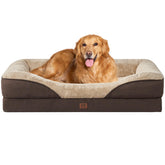 EHEYCIGA Memory Foam XL Dog Bed top view showing plush fleece and bolster comfort