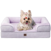 EHEYCIGA orthopedic dog bed lilac front view with supportive bolster for a cozy nap