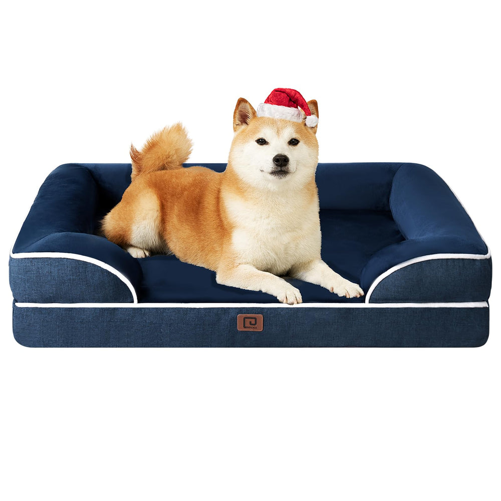 EHEYCIGA orthopedic dog bed front view in navy highlights memory foam support
