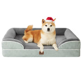 EHEYCIGA orthopedic dog bed front view showing bolster and frame for restful sleep
