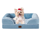 EHEYCIGA orthopedic dog bed small dog front view shows washed blue fabric for cozy naps