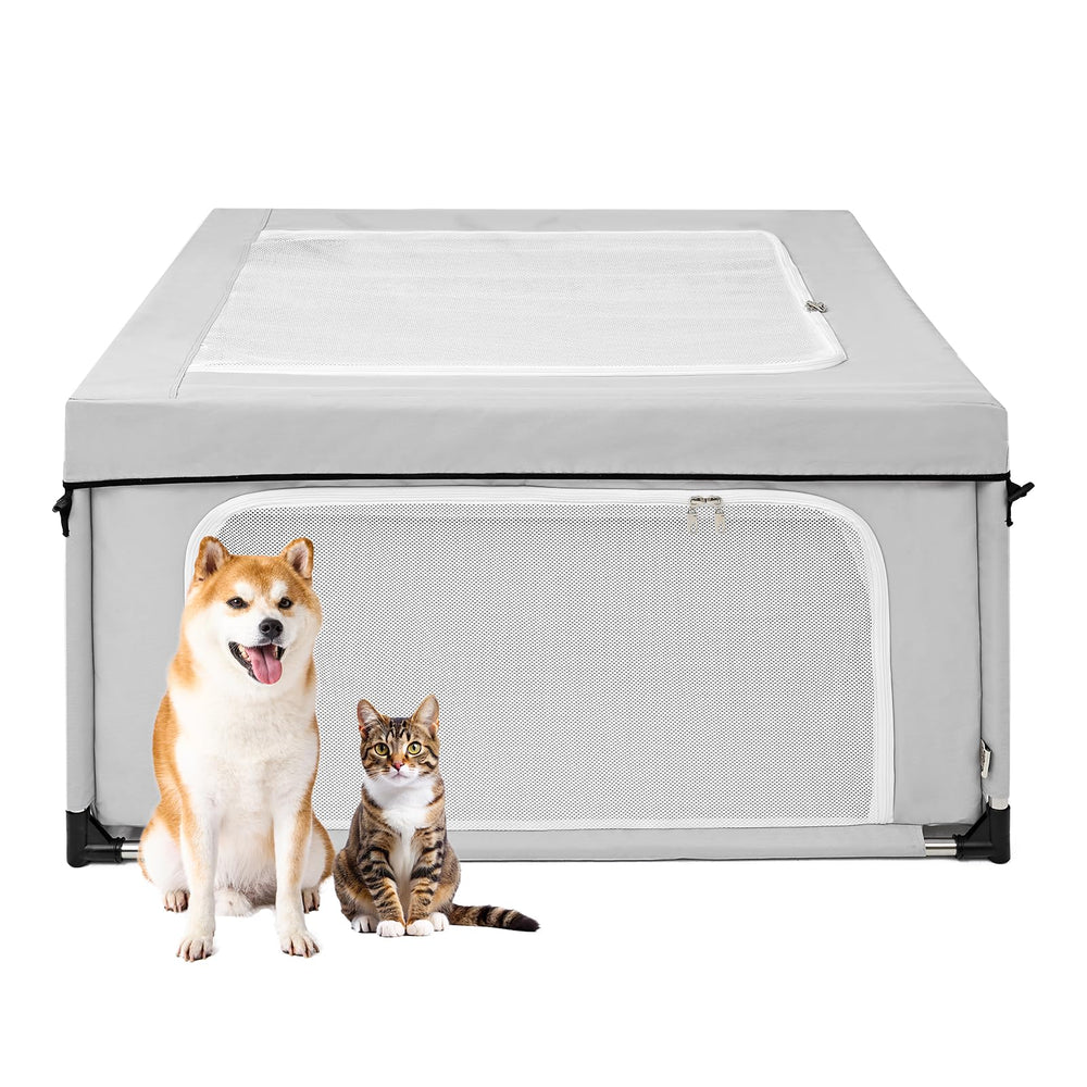 EHEYCIGA puppy playpen side view shows a sturdy steel frame for safety.