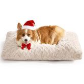 EHEYCIGA washable dog crate bed beige from top with plush faux fur for cozy naps.