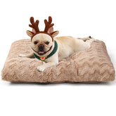 EHEYCIGA camel crate bed close-up shows plush faux fur for cozy warmth.