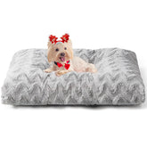 EHEYCIGA washable dog crate bed front view in grey with cozy faux fur