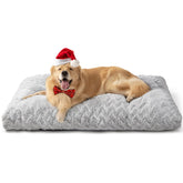 EHEYCIGA washable dog crate bed XL grey front view shows plush fur and a sturdy base.