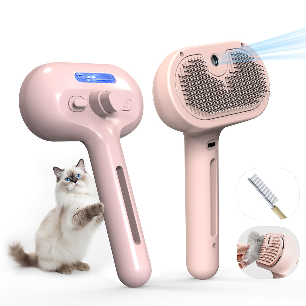 Eilimy Pet Grooming Brush with Electronic Mist Spray ready for gentle deshedding and fur hydration.
