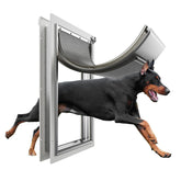 Eillion extra-large dog door front view offers easy pet access with sturdy aluminum frame.