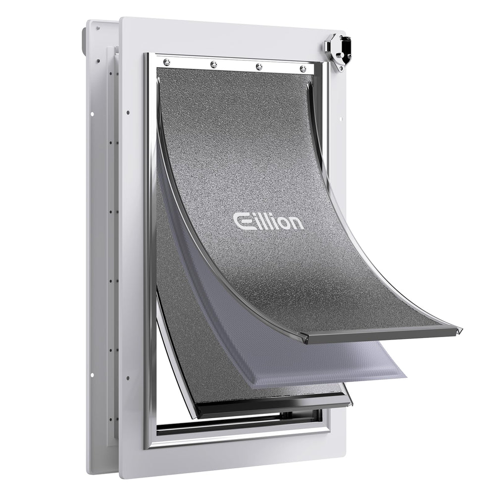 Eillion large dog door with aluminum frame shows sturdy construction for exterior access and easy installation.