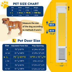 Eillion large dog door height-adjustment shows 75 7/8 to 81 inches range