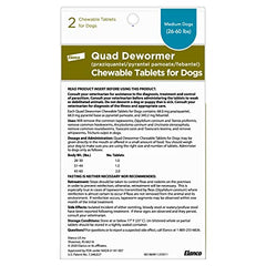 Elanco Quad Dewormer beef chews close-up, designed for quick, tasty at-home dosing.