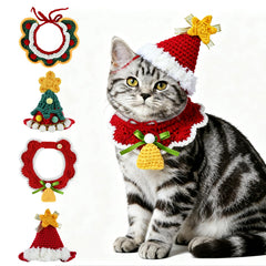 ElasignShopo Christmas Santa collar and hat on cat for festive photos