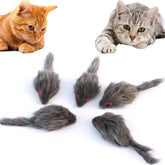 Electspark five-pack grey faux fur cat mice with rattling action for interactive play