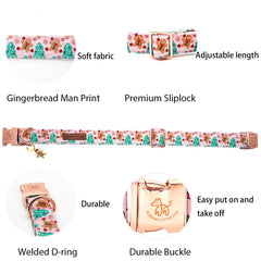 Elegant little tail Christmas dog collar pink-gingerbread-man side view shows festive charm