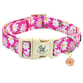 Elegant little tail pink floral dog collar closeup showing soft cotton texture for daily wear
