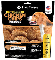 Elite Treats Chicken Chips 12 oz bottle for on-the-go rewards.