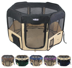 EliteField 2-Door Soft Pet Playpen fully assembled for quick setup and ready play.