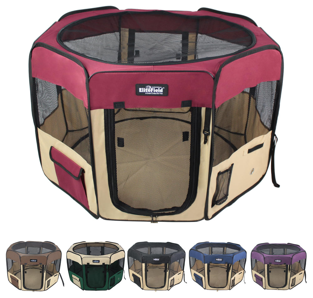 EliteField playpen fully assembled for instant setup indoors or outdoors.