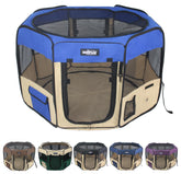 EliteField soft pet playpen front view with breathable hex mesh for airy spaces.