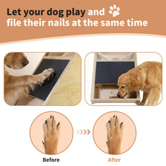 Elixique dog nail scratch board top feeder demonstrates treat rewards for engaging grooming.