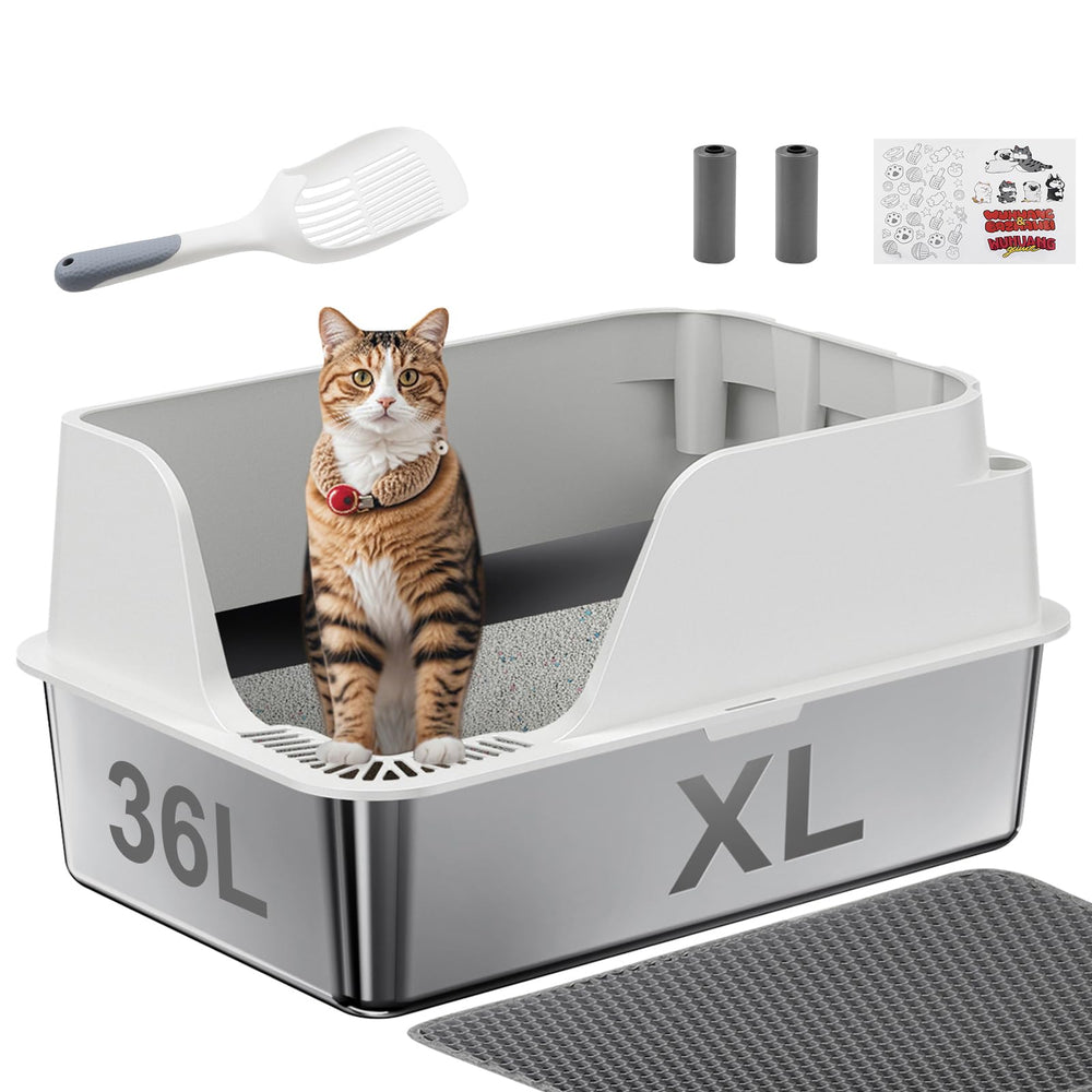 Ellenpent non-stick stainless steel litter box white finish with easy-clean surface.