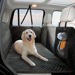 ELLINI dog car seat cover back seat extender showing extra space for dogs during trips.