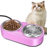 Eloslos heated double-bowl setup keeps water and food warm for pets in cold weather.