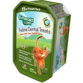 Emerald Pet cat dental treats catnip tub for healthy teeth and fresh breath.