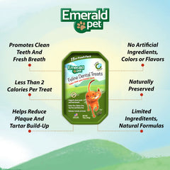 Emerald Pet cat dental treats crunchy texture image illustrating effective plaque cleaning.