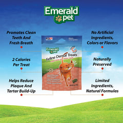 Emerald Pet Feline Dental Treats grain-free formula supports sensitive cats.