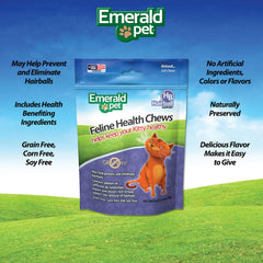 Emerald Pet Feline Health Chews in a serving dish for daily hairball prevention.