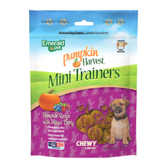 Emerald Pet Pumpkin Harvest Mini-Trainers front view, wholesome USA-made treat for everyday rewards.