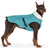 EMUST dog coat winter turquoise close-up shows soft fleece lining for warmth and comfort.