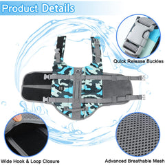 EMUST dog life preserver back view with rescue handle for quick lifting