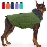 EMUST winter coat front view on dog provides windproof warmth for cold walks.