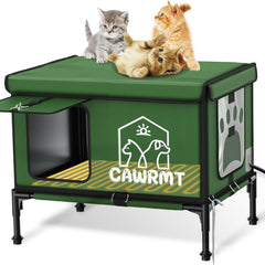 Engtesy Outdoor Cat House waterproof-green exterior keeps cat dry outdoors
