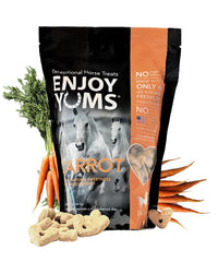Enjoy Yums horse treats 1lb carrot front-pack shows natural carrot flavor for rewarding training