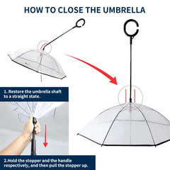 Enjoying dog umbrella ergonomic-handle provides secure grip for comfortable walks.