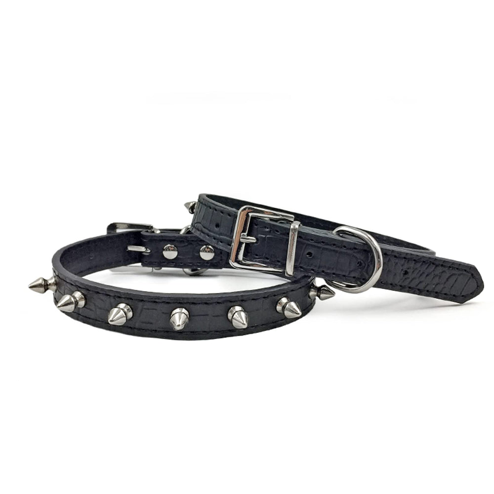 Enjoying spiked cat collar closeup with durable PU leather and polished spikes