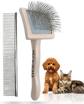 ENUKYCOM pet slicker brush detangles coats for small breeds during grooming.